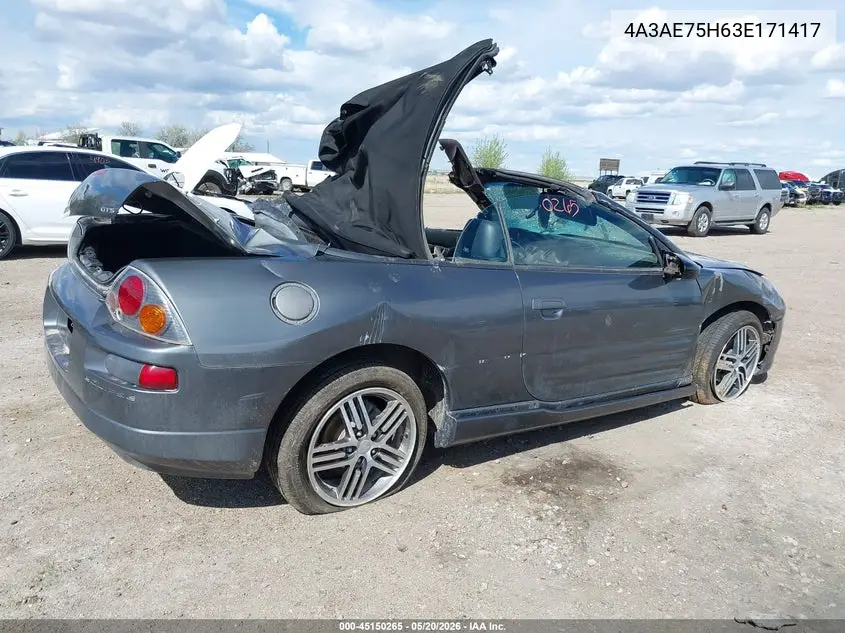2003 Mitsubishi Eclipse Spyder Gts VIN: 4A3AE75H63E171417 Lot: 45150265