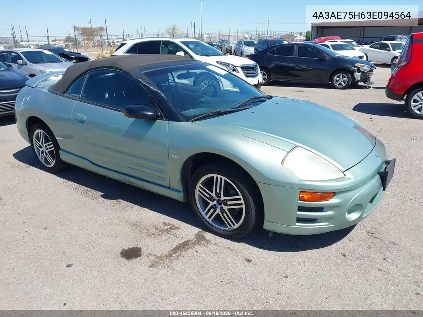 2003 Mitsubishi Eclipse Spyder Gts VIN: 4A3AE75H63E094564 Lot: 45436804