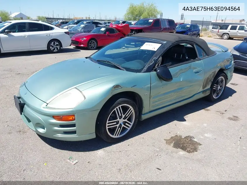2003 Mitsubishi Eclipse Spyder Gts VIN: 4A3AE75H63E094564 Lot: 45436804