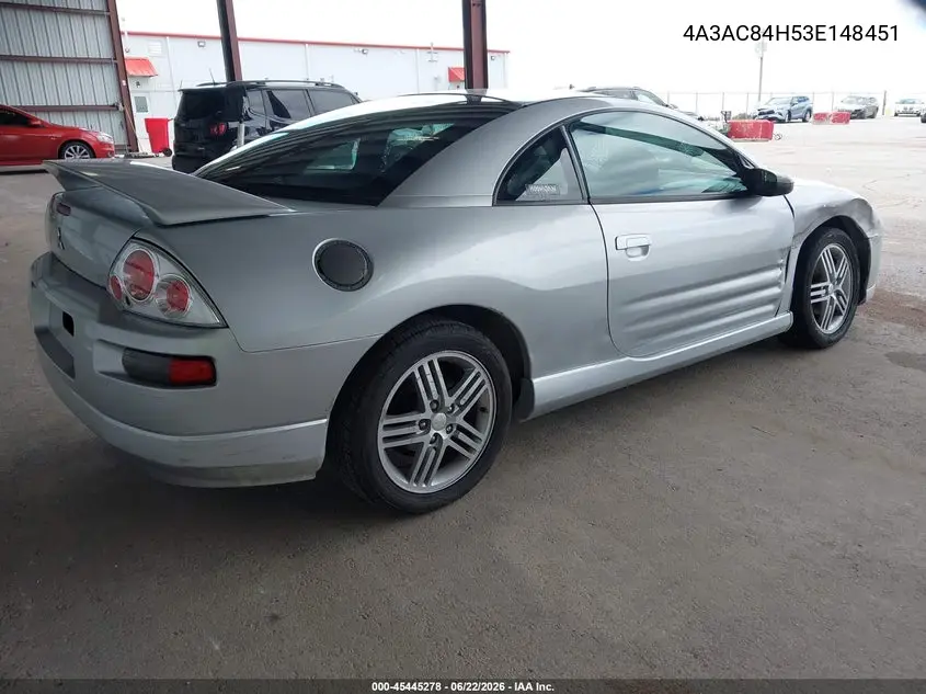 2003 Mitsubishi Eclipse Gt VIN: 4A3AC84H53E148451 Lot: 45445278