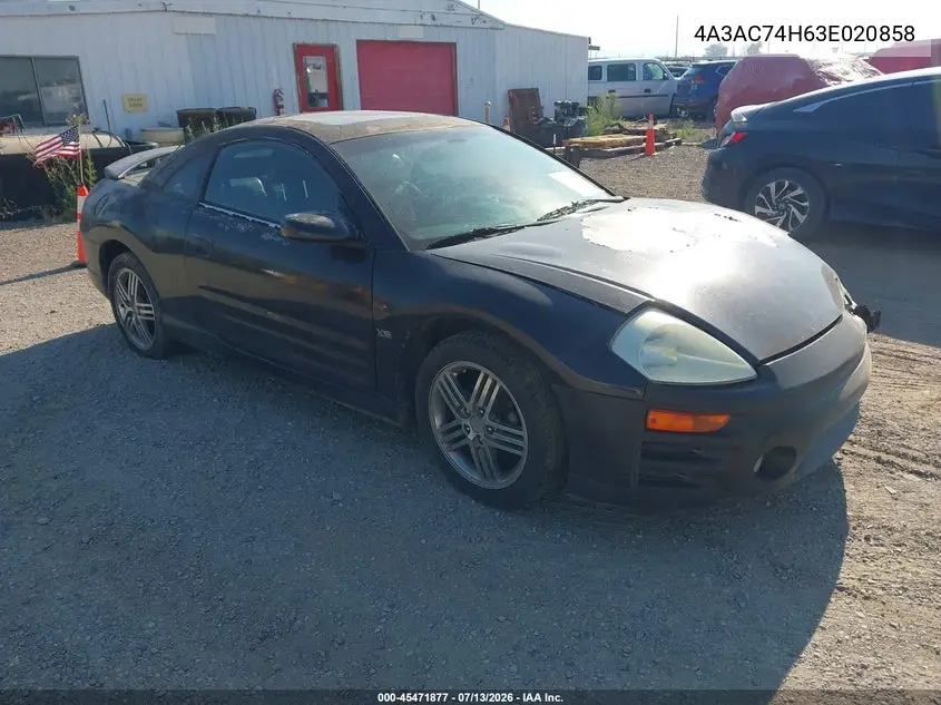 2003 Mitsubishi Eclipse Gts VIN: 4A3AC74H63E020858 Lot: 45471877