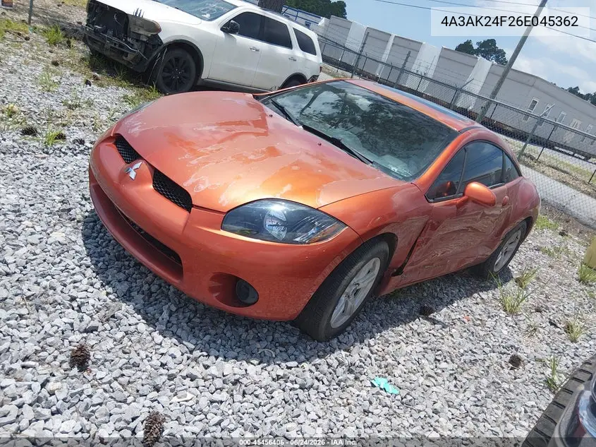 2006 Mitsubishi Eclipse Gs VIN: 4A3AK24F26E045362 Lot: 45456406