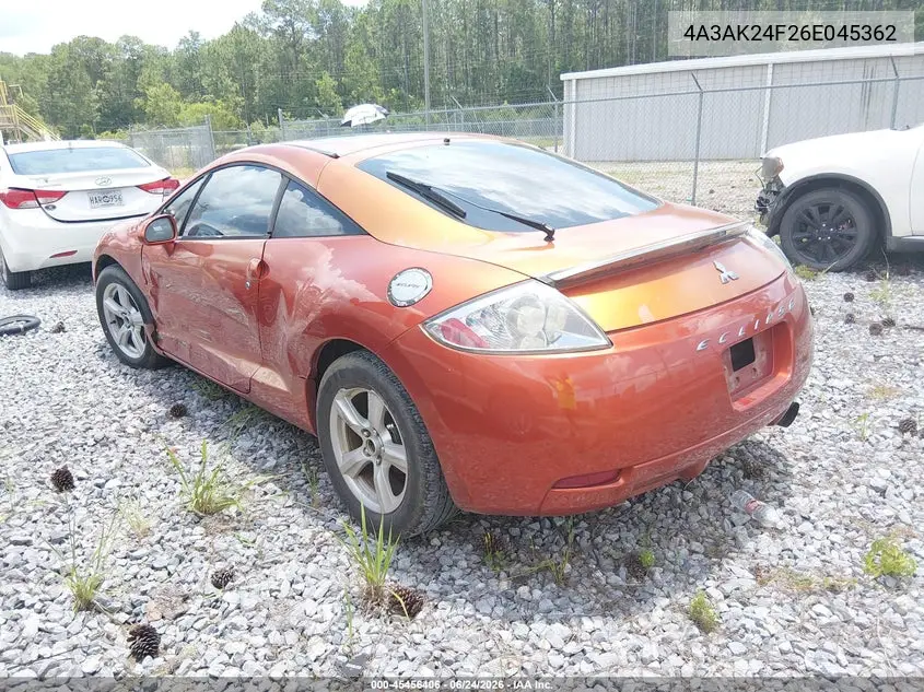 2006 Mitsubishi Eclipse Gs VIN: 4A3AK24F26E045362 Lot: 45456406