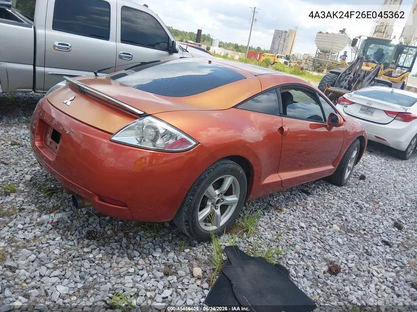2006 Mitsubishi Eclipse Gs VIN: 4A3AK24F26E045362 Lot: 45456406