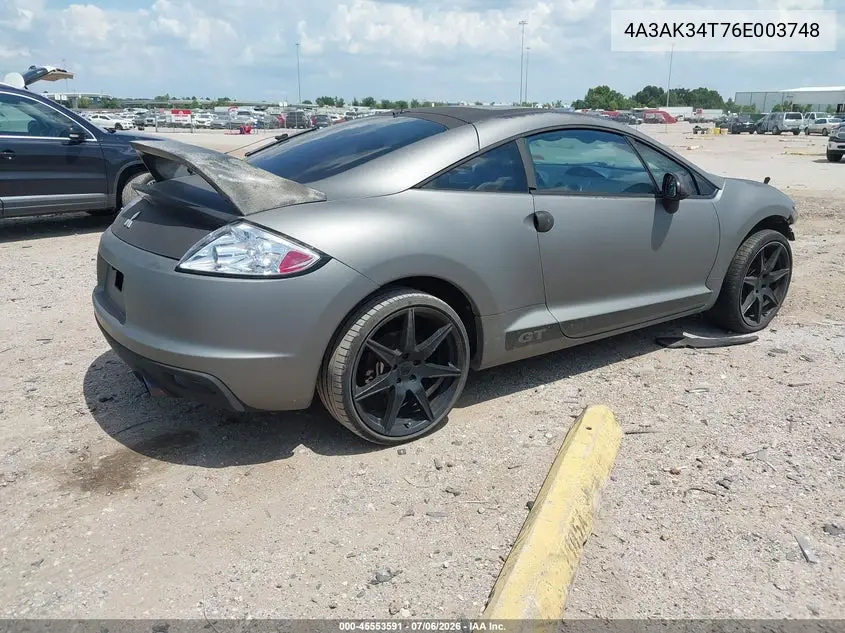 2006 Mitsubishi Eclipse Gt VIN: 4A3AK34T76E003748 Lot: 45553591