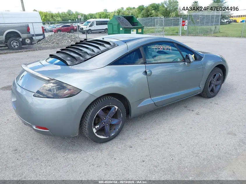 2007 Mitsubishi Eclipse Gs VIN: 4A3AK24F47E024496 Lot: 45384154