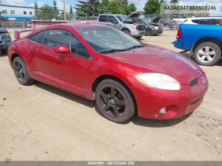2008 Mitsubishi Eclipse Gt VIN: 4A3AK34TX8E603246 Lot: 30091961