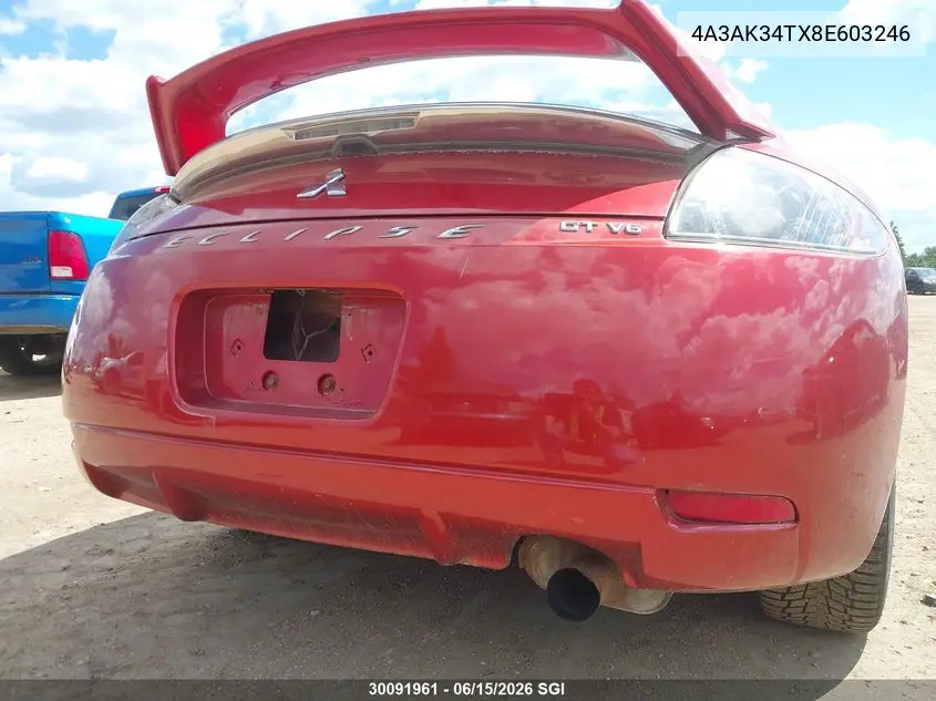 2008 Mitsubishi Eclipse Gt VIN: 4A3AK34TX8E603246 Lot: 30091961