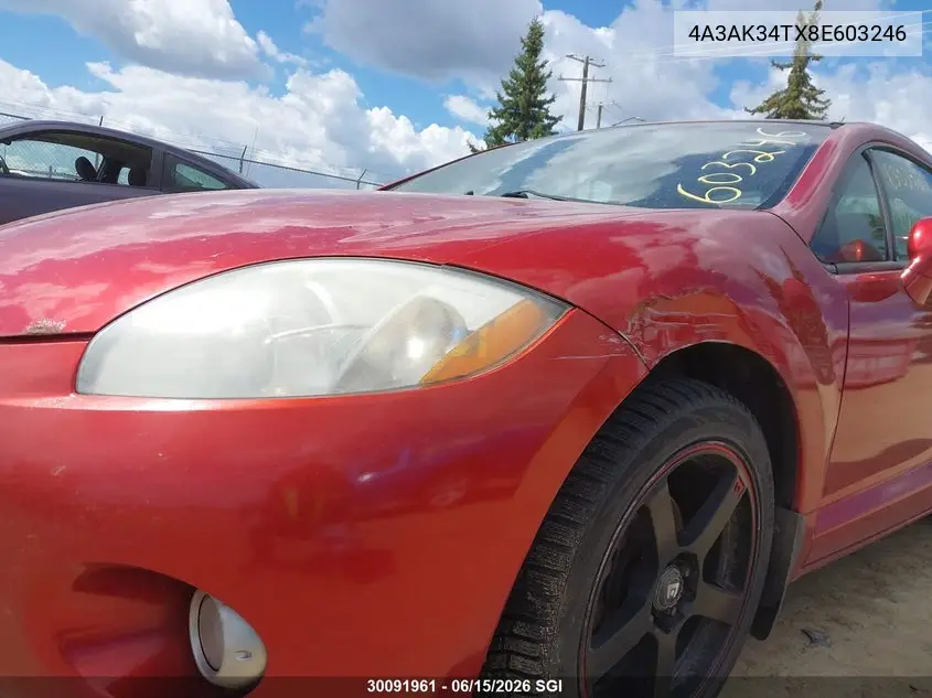 2008 Mitsubishi Eclipse Gt VIN: 4A3AK34TX8E603246 Lot: 30091961