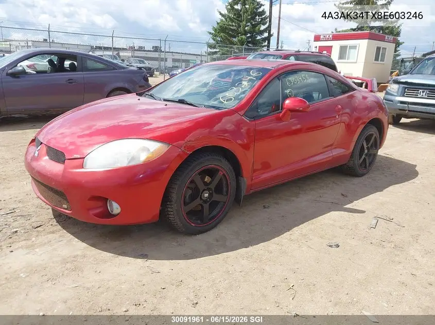 2008 Mitsubishi Eclipse Gt VIN: 4A3AK34TX8E603246 Lot: 30091961