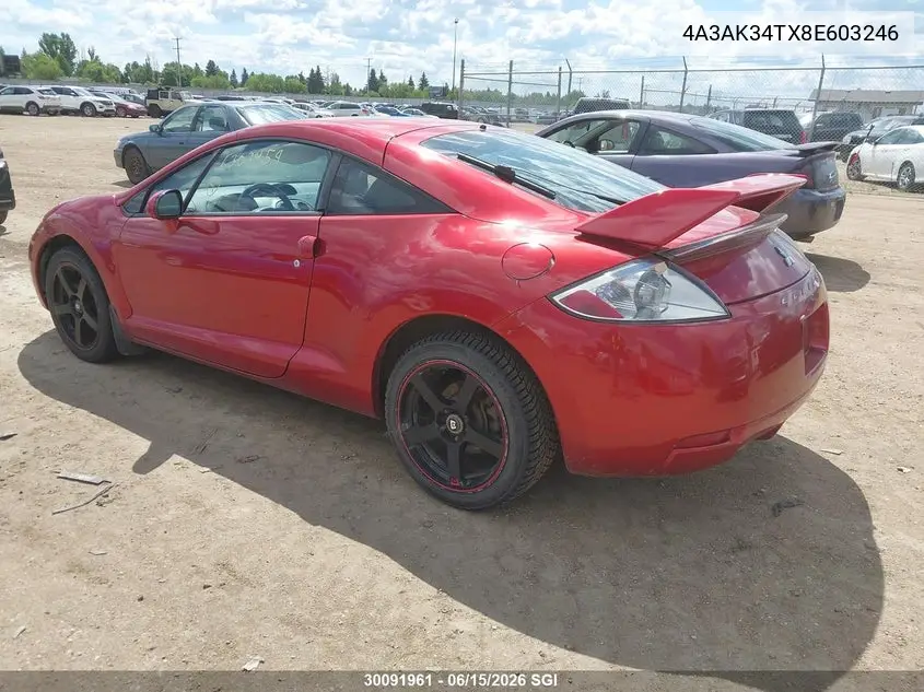 2008 Mitsubishi Eclipse Gt VIN: 4A3AK34TX8E603246 Lot: 30091961