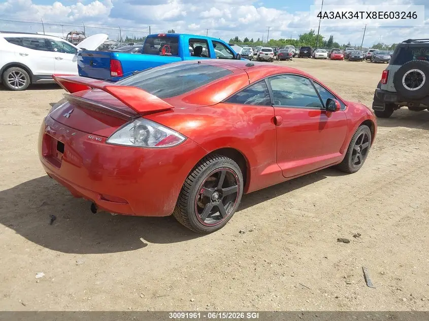 2008 Mitsubishi Eclipse Gt VIN: 4A3AK34TX8E603246 Lot: 30091961