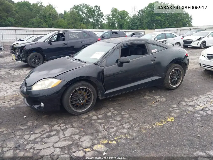 2008 Mitsubishi Eclipse Gt VIN: 4A3AK34TX8E005917 Lot: 45200099