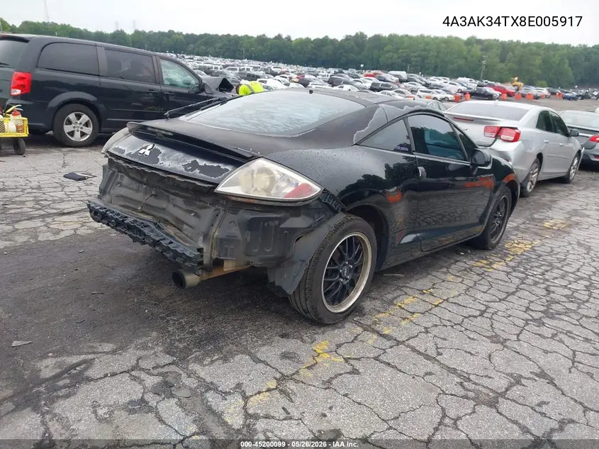 2008 Mitsubishi Eclipse Gt VIN: 4A3AK34TX8E005917 Lot: 45200099