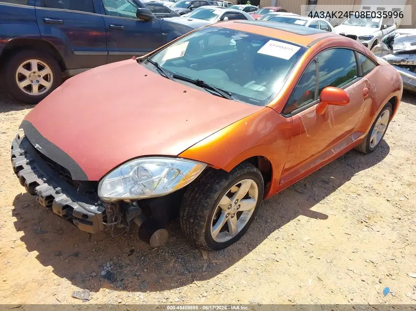 2008 Mitsubishi Eclipse Gs VIN: 4A3AK24F08E035996 Lot: 45408895