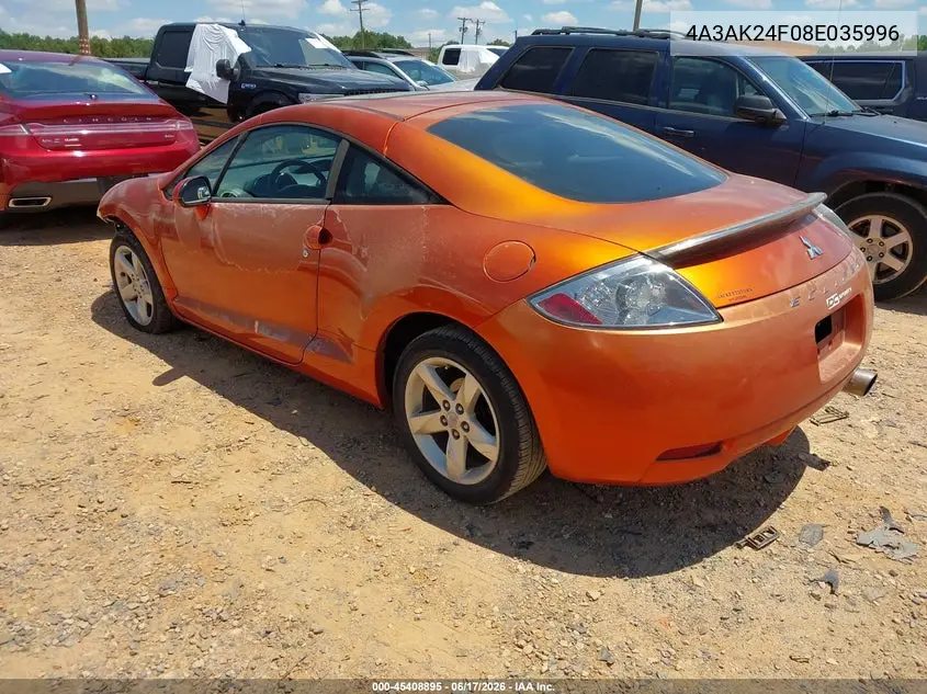 2008 Mitsubishi Eclipse Gs VIN: 4A3AK24F08E035996 Lot: 45408895