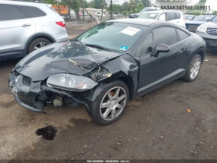 2008 Mitsubishi Eclipse Gt VIN: 4A3AK34T98E005911 Lot: 45490069