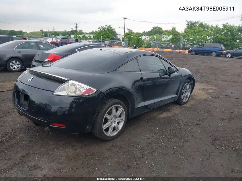 2008 Mitsubishi Eclipse Gt VIN: 4A3AK34T98E005911 Lot: 45490069