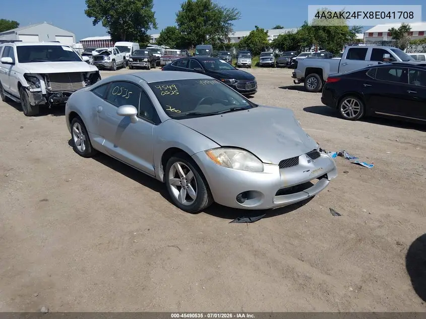 2008 Mitsubishi Eclipse Gs VIN: 4A3AK24FX8E041708 Lot: 45490535