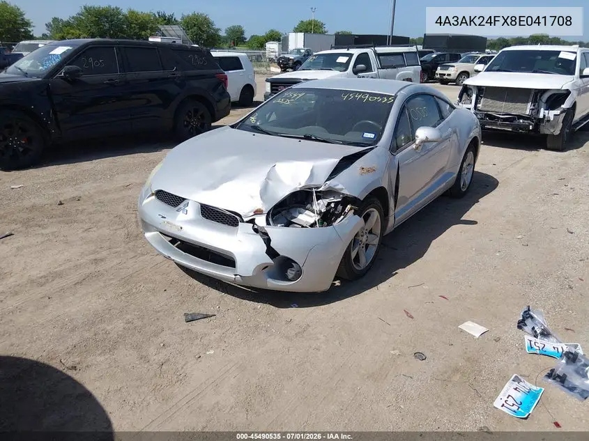 2008 Mitsubishi Eclipse Gs VIN: 4A3AK24FX8E041708 Lot: 45490535