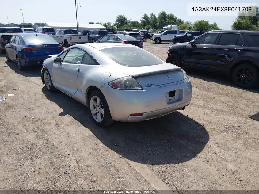 2008 Mitsubishi Eclipse Gs VIN: 4A3AK24FX8E041708 Lot: 45490535