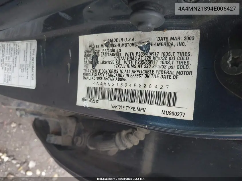 2004 Mitsubishi Endeavor Ls VIN: 4A4MN21S94E006427 Lot: 45463075