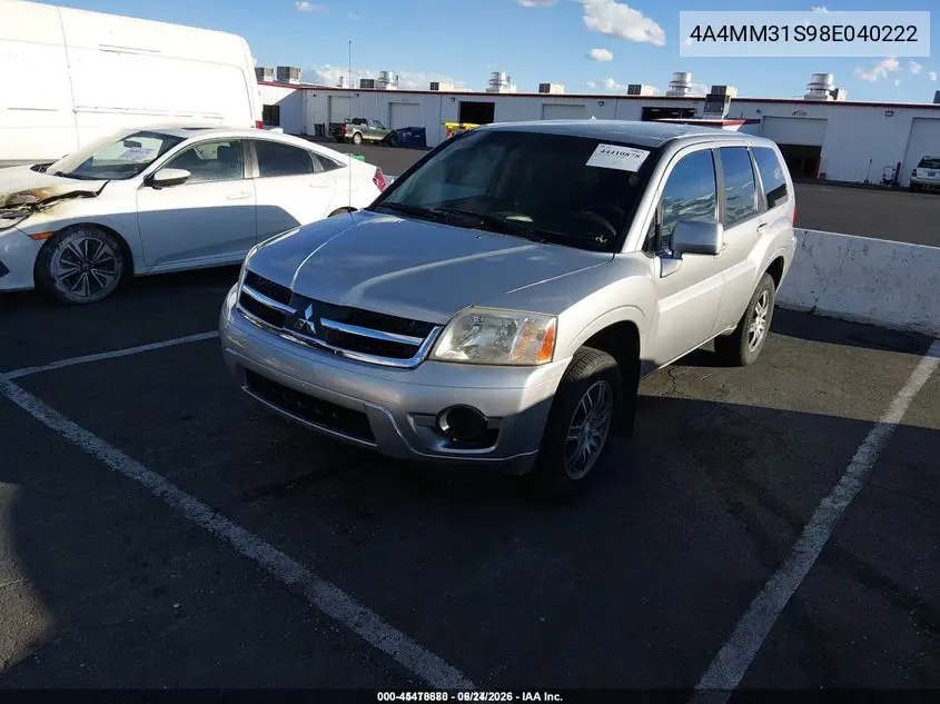 2008 Mitsubishi Endeavor Se VIN: 4A4MM31S98E040222 Lot: 45478680