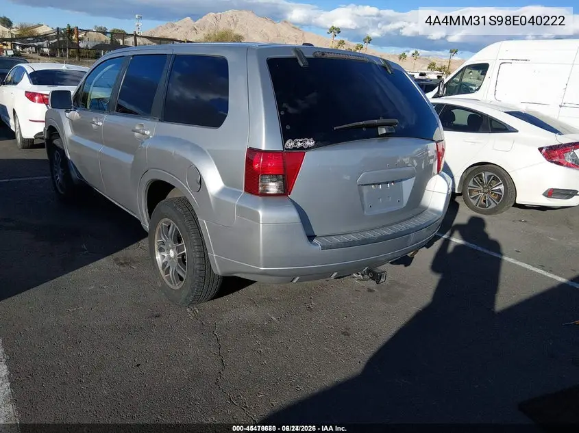 2008 Mitsubishi Endeavor Se VIN: 4A4MM31S98E040222 Lot: 45478680