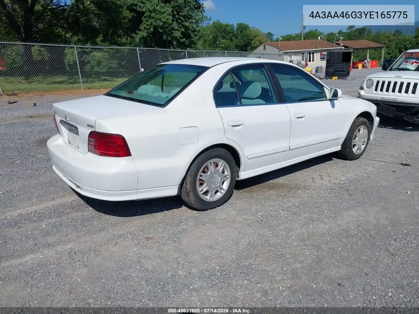 2000 Mitsubishi Galant Es VIN: 4A3AA46G3YE165775 Lot: 45631605