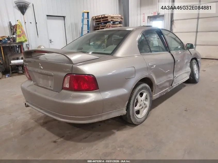 2002 Mitsubishi Galant Es/Ls VIN: 4A3AA46G32E084881 Lot: 44702614