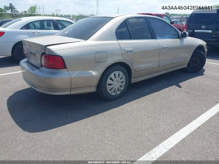 2002 Mitsubishi Galant Es/Ls VIN: 4A3AA46G42E066941 Lot: 44822272