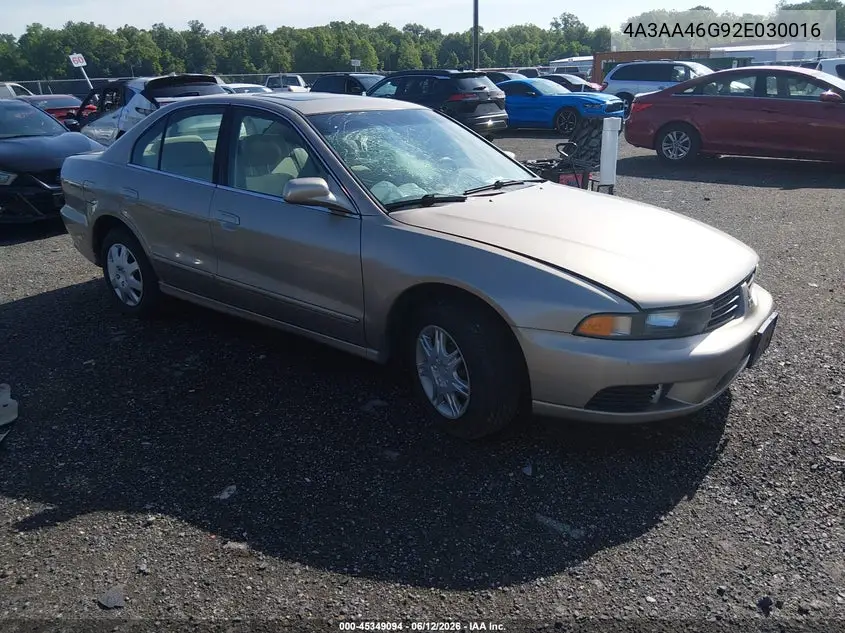 2002 Mitsubishi Galant Es/Ls VIN: 4A3AA46G92E030016 Lot: 45349094