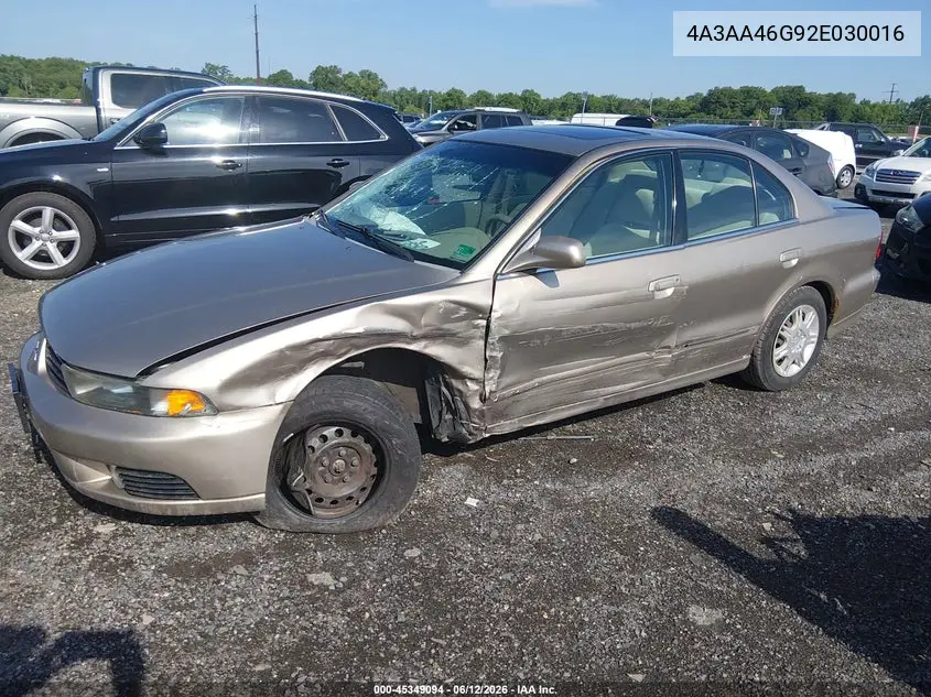 2002 Mitsubishi Galant Es/Ls VIN: 4A3AA46G92E030016 Lot: 45349094