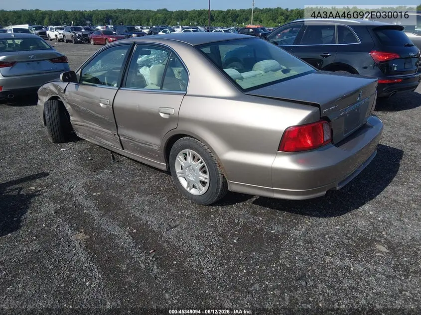 2002 Mitsubishi Galant Es/Ls VIN: 4A3AA46G92E030016 Lot: 45349094
