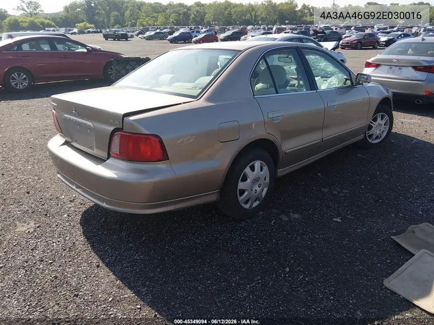 2002 Mitsubishi Galant Es/Ls VIN: 4A3AA46G92E030016 Lot: 45349094