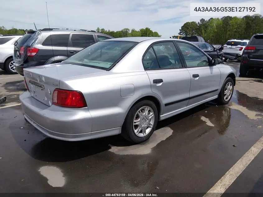 2003 Mitsubishi Galant De VIN: 4A3AA36G53E127192 Lot: 44763159