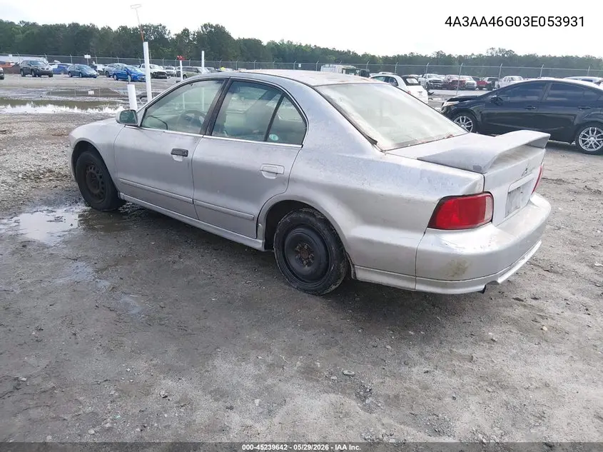 2003 Mitsubishi Galant Es/Ls VIN: 4A3AA46G03E053931 Lot: 45239642