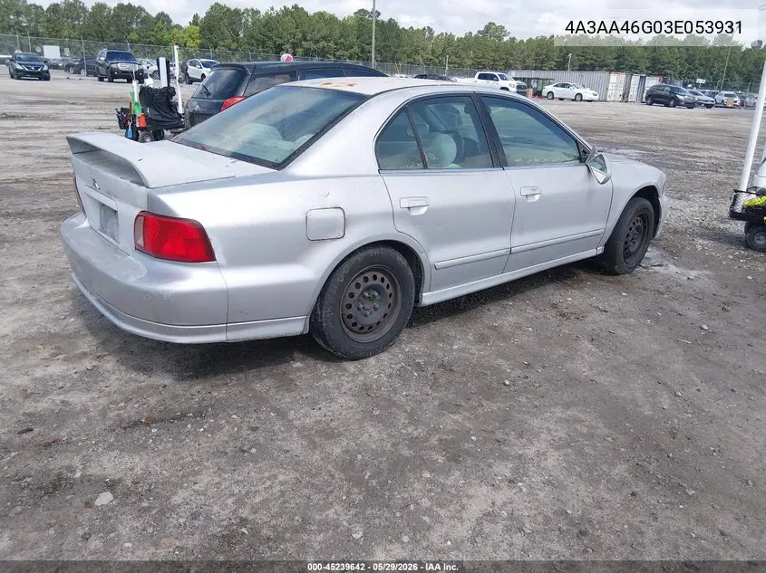 2003 Mitsubishi Galant Es/Ls VIN: 4A3AA46G03E053931 Lot: 45239642
