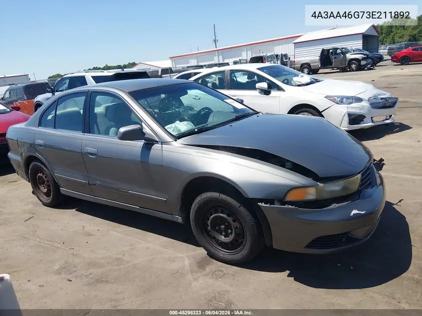 2003 Mitsubishi Galant Es/Ls VIN: 4A3AA46G73E211892 Lot: 45298323