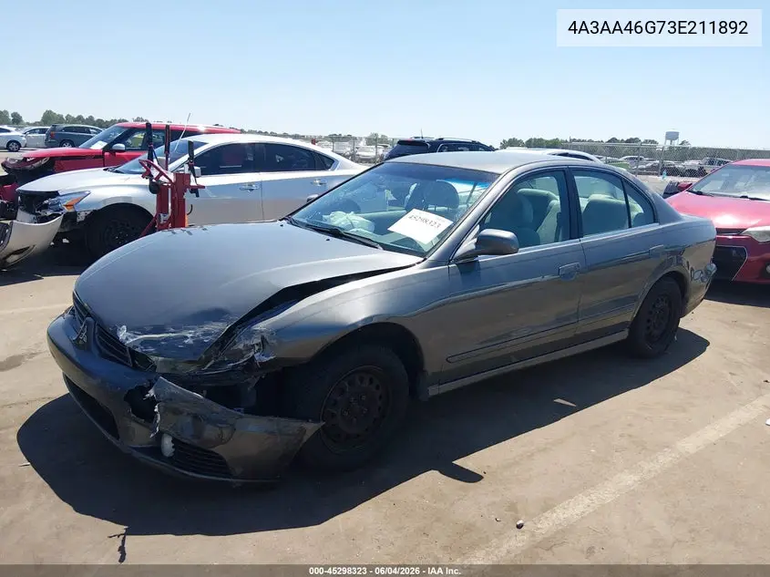 2003 Mitsubishi Galant Es/Ls VIN: 4A3AA46G73E211892 Lot: 45298323