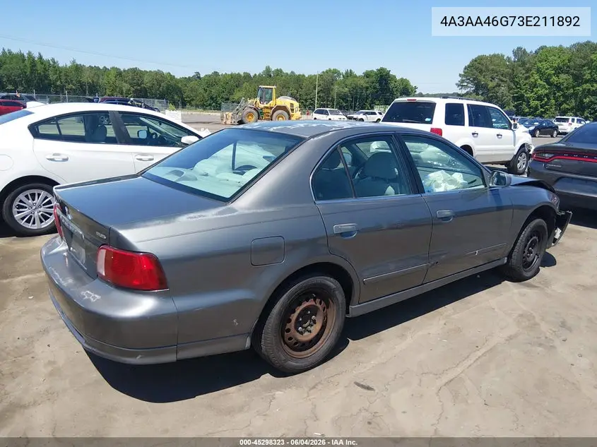 2003 Mitsubishi Galant Es/Ls VIN: 4A3AA46G73E211892 Lot: 45298323