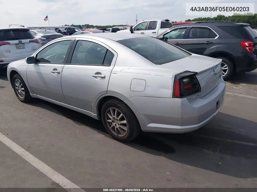 2005 Mitsubishi Galant Es/Se VIN: 4A3AB36F05E060203 Lot: 45327490