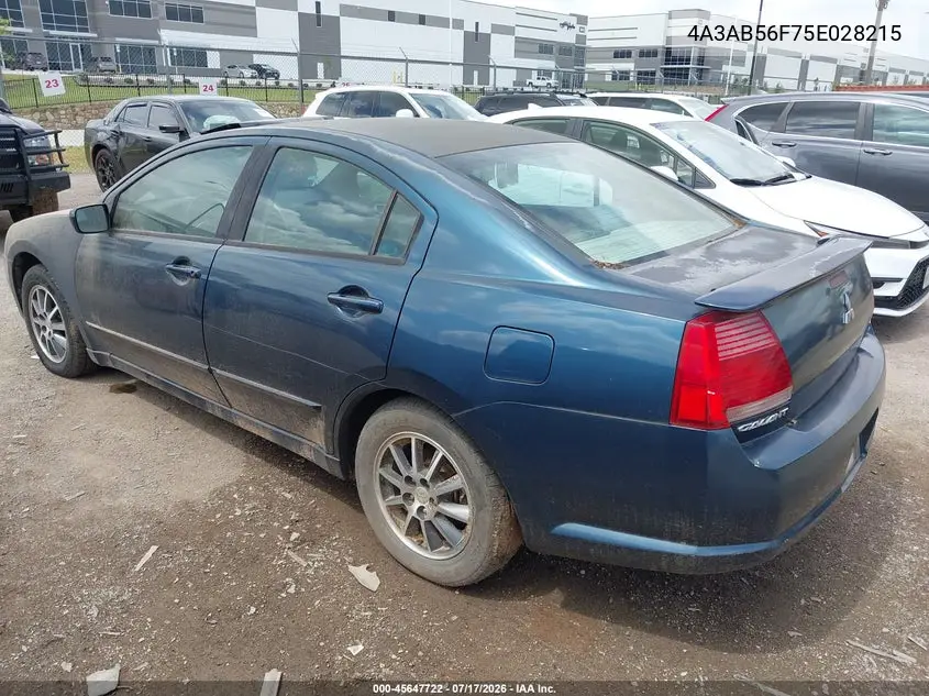 2005 Mitsubishi Galant Es/Se VIN: 4A3AB56F75E028215 Lot: 45647722