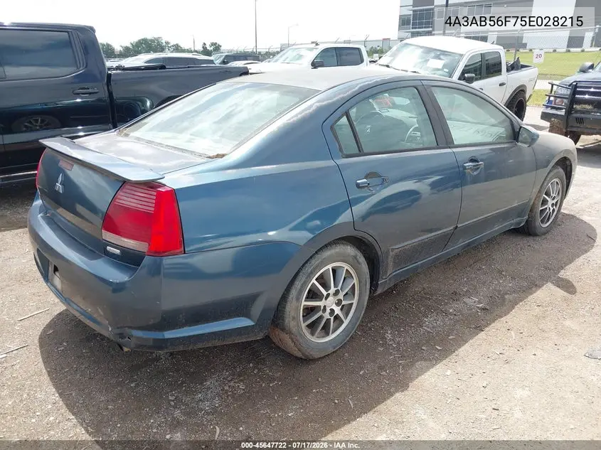 2005 Mitsubishi Galant Es/Se VIN: 4A3AB56F75E028215 Lot: 45647722