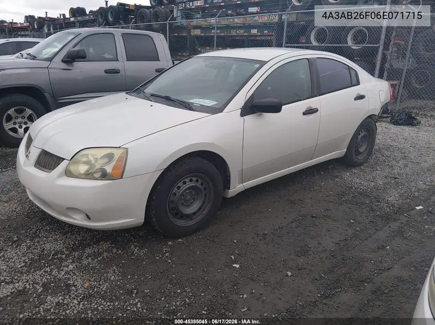 2006 Mitsubishi Galant De VIN: 4A3AB26F06E071715 Lot: 45385045