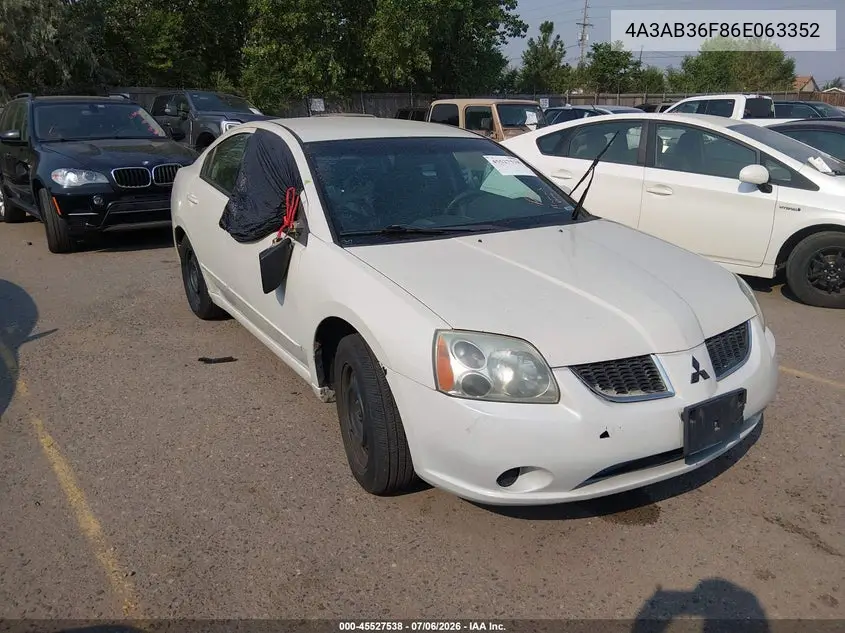 2006 Mitsubishi Galant Es/Se VIN: 4A3AB36F86E063352 Lot: 45527538
