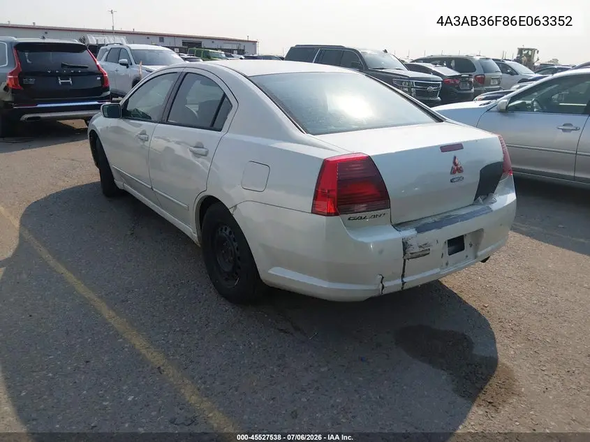 2006 Mitsubishi Galant Es/Se VIN: 4A3AB36F86E063352 Lot: 45527538