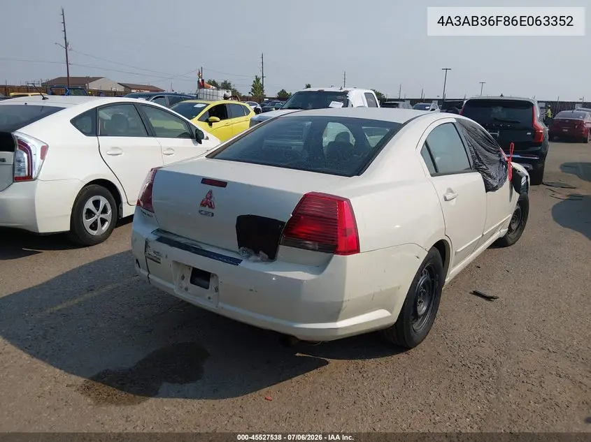 2006 Mitsubishi Galant Es/Se VIN: 4A3AB36F86E063352 Lot: 45527538
