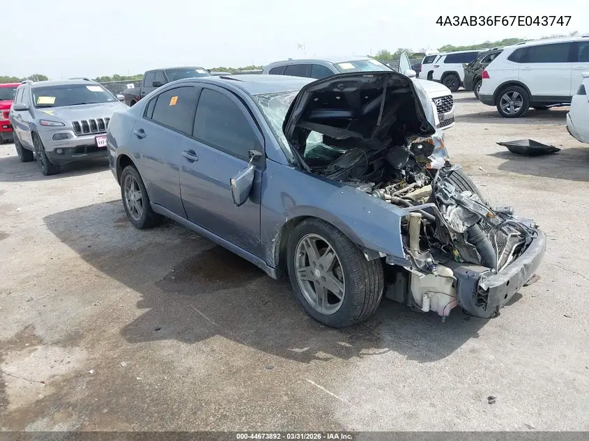 2007 Mitsubishi Galant Es/Se VIN: 4A3AB36F67E043747 Lot: 44673892