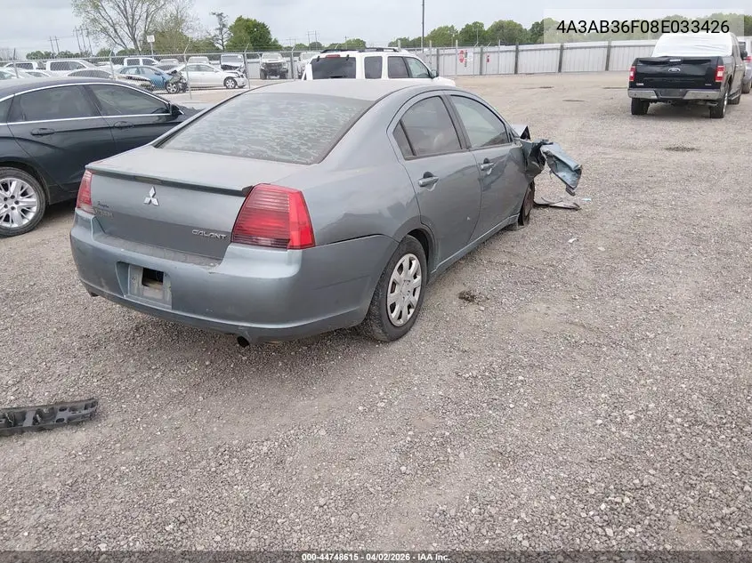 2008 Mitsubishi Galant Es VIN: 4A3AB36F08E033426 Lot: 44748615
